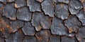 Aged blacksmith-forged iron background with uneven hammer marks and raw, rugged textures. The dark, Royalty Free Stock Photo