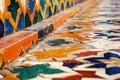 Aged ceramic tiles showcasing vibrant, traditional patterns