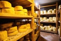 aged cheese being salted in storage room