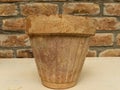 Aged clay pot closeup look