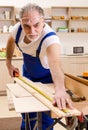 Aged contractor repairman working in the kitchen