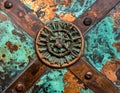 Aged Copper and Bronze Decorative Metal Texture with Rustic Patina and Rivets Royalty Free Stock Photo