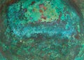 Aged copper plate texture with green patina stains. Old worn metal background Royalty Free Stock Photo