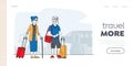 Aged Couple Voyage Landing Page Template. Senior Tourist Characters with Luggage Boarding on Airplane for Trip