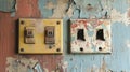 Aged Electrical Wall Plates on Weathered Wall Royalty Free Stock Photo