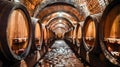 Aged Essence: Timeless Barrels in a Marsala Wine Cellar. Concept Wine Cellar, Aged Barrels, Marsala