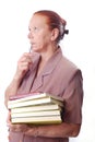 Aged female student with books Royalty Free Stock Photo