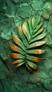 Aged Fern Leaf Fossil Imprint on Cracked Green Surface Royalty Free Stock Photo