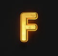 Aged gold metallic alphabet with yellow outline and backlight - letter F isolated on black background, 3D illustration of symbols Royalty Free Stock Photo