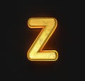 Aged gold metallic alphabet with yellow outline and backlight - letter Z isolated on black background, 3D illustration of symbols Royalty Free Stock Photo