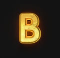 Aged gold metalline alphabet with yellow outline and backlight - letter B isolated on black background, 3D illustration of symbols Royalty Free Stock Photo