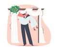 Aged Groom Holding Bride on Hands under Floral Arch during Wedding Ceremony, Senior Newlywed Couple Characters