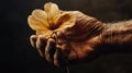 Aged hand holding a pale flower Royalty Free Stock Photo
