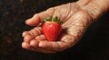 Aged hand holding a strawberry Royalty Free Stock Photo