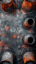 Aged Industrial Pipes with Rust and Patina on Metal Surface Captivating Texture and Pattern Photographed from Top View Royalty Free Stock Photo
