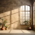 aged interior wall with window for background