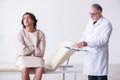 Aged male doctor psychiatrist examining young patient Royalty Free Stock Photo