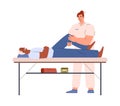 Aged man getting knee massage flat style, vector illustration