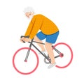 aged man with gray hair rides a bicycle. Illustration on the theme of active recreation of pensioners and old people.