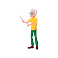 aged man teacher pointing at map with stick cartoon vector