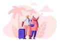 Aged Married Couple Making Selfie in Exotic Country Traveling Trip. Cheerful Elderly Man and Woman with Luggage in Voyage Tour