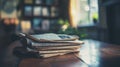 Aged Newspapers Stack On Rustic Wooden Surface In Warm Window Light Royalty Free Stock Photo