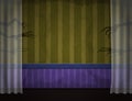 Aged old room with striped grunge wallpaper, transparent curtain and shadows of creepy hands Royalty Free Stock Photo