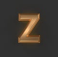 Aged orange gold or copper metal alphabet - letter Z isolated on grey background, 3D illustration of symbols