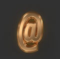 Aged orange gold or copper metal font - at sign isolated on grey background, 3D illustration of symbols