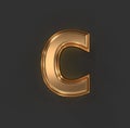 Aged orange gold or copper metalline alphabet - letter C isolated on grey, 3D illustration of symbols