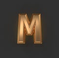 Aged orange gold or copper metalline alphabet - letter M isolated on grey, 3D illustration of symbols