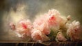 Aged Painting Of Pink Flowers In Baroque Style