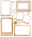 Aged paper photo frames and coffee stains. scrapbook elements Royalty Free Stock Photo