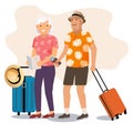 Aged Persons in Voyage Abroad.Senior Tourist Couple Characters , Luggage Suitcase.Watching Map in City Trip,Elderly People Royalty Free Stock Photo