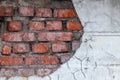 Aged red brick wall with a crack. Grunge style. Creative photo for the designer. Copy space