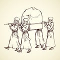 Priests carry the ark. Vector drawing Royalty Free Stock Photo