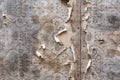 Aged room wall background with torn vintage wallpaper. Royalty Free Stock Photo