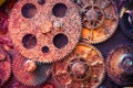 Aged rusty gear wheels