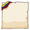 Aged scroll template decorated with Colombian flag, Vector illustration