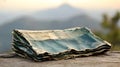 Old Papers Stacked on Wood with Mountain View Good Resolution Stock Photo Royalty Free Stock Photo