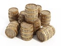 Aged stack of wine barrels isolated on white background. 3D illustration Royalty Free Stock Photo