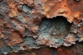 An aged steel rusted surface with weathered holes adorns this damaged metal wall, displaying its unique texture, A macro study of Royalty Free Stock Photo
