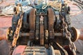 Aged technology: Old and rusty gearwheel on an old ship - retro