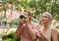 Aged tourist in the park