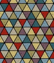 Aged triangle tiles seamless pattern, simplistic vector background.