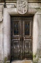 An aged, vintage wooden doorway in the historic town of Sintra, Portugal