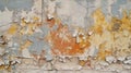 Aged, weathered wall with faded paint and a distressed texture, AI-generated.