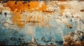 Aged Weathered Wall Texture with Peeling Layers of Paint in Hues of Orange and Blue as a Rustic Background