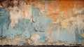 Aged Weathered Wall Texture with Peeling Layers of Paint in Hues of Orange and Blue as a Rustic Background