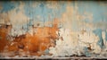 Aged Weathered Wall Texture with Peeling Layers of Paint in Hues of Orange and Blue as a Rustic Background